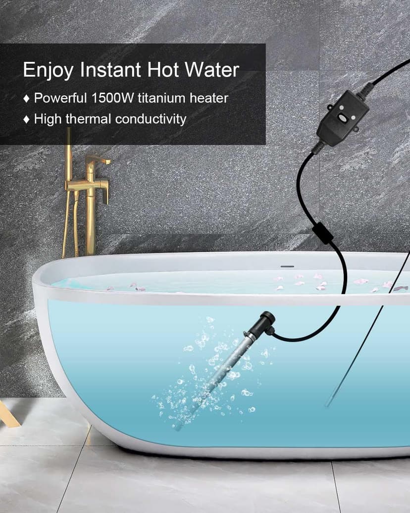 1500W 120V Titanium Heater Assembly with Sensor, for Bathtub Pool Water Tank Cattle Trough, Submersible Hot Tub Heater, Portable Electric Heater