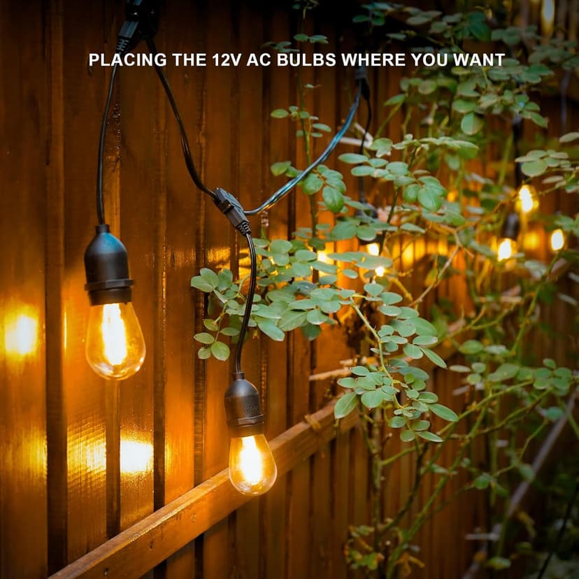 GOODSMANN LED Low Voltage String Lights 12V AC 50FT 10PCS 2W Bulbs 135 Lumens Hanging Landscape Lighting 2800K String Weatherproof Decorative Lights for Patio Lights