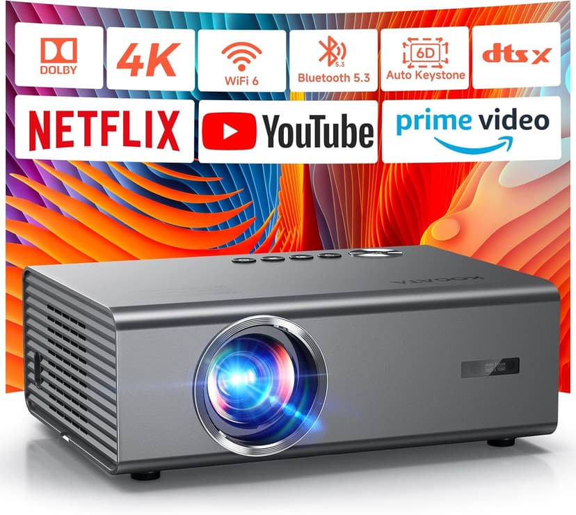4K Projector with Netflix-Licensed&Dolby Audio, AI Auto Focus&6D Keystone Kogata Smart Projector with Built in Apps Outdoor Movie Proyector with WiFi 6 Bluetooth for Home Theater UPGRADE