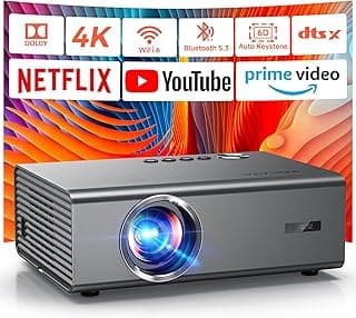 4K Projector with Netflix-Licensed&Dolby Audio, AI Auto Focus&6D Keystone Kogata Smart Projector with Built in Apps Outdoor Movie Proyector with WiFi 6 Bluetooth for Home Theater UPGRADE