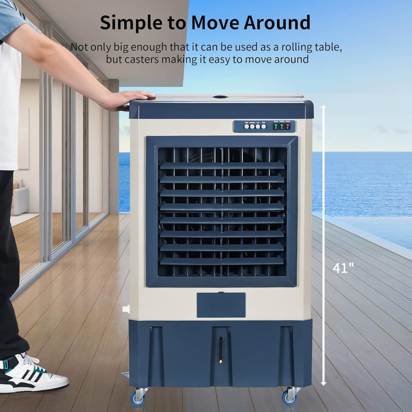 41" Swamp Cooler, 4800 CFM Evaporative Air Cooler with 10.6 Gallon Water Tank, Portable Outdoor Air Conditioner with 3 Ice Pack, 110° Oscillation, 3 Speed for Garage, Yard, Commercial Use