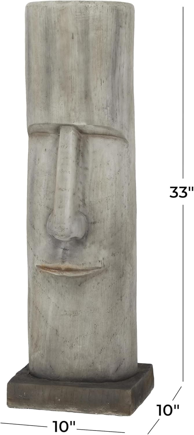 The Novogratz Magnesium Oxide Decorative Garden Sculpture Indoor Outdoor Easter Island Head Garden Statue, Outdoor Sculpture 10" x 10" x 33", Brown