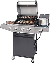 Unovivy 3-Burner Propane Gas Grill with Side Burner, Portable BBQ Grills with Oil Tray and Built-in Thermometer for Outdoor Barbecue, Camping, Patio, Backyard, 39,650 BTU