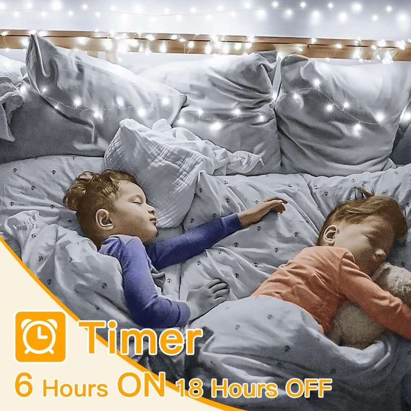 Ollny Outdoor String Lights 200LED 60FT, Cool White Connectable Plug in Fairy Light, 8 Modes Waterproof Timer Christmas Lights for Indoor Outside Bedroom House Party Wedding