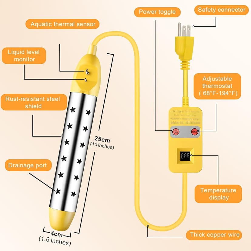 Portable Water Heater – 1500W Immersion Heater for Bathtub, Bucket, Hot Tub, and Mini Inflatable Pool – Fast Heating with Rust-Resistant 304 Stainless Steel Cap