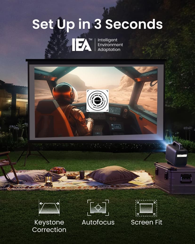 NEBULA Mars 3 Outdoor Portable Projector, 1000 ANSI Lumens, AI-Powered Image, Built-In Battery with 5 Hour Playtime, Android TV, 200 Inch Home Theater, for Backyard, Office and Business, and Camping