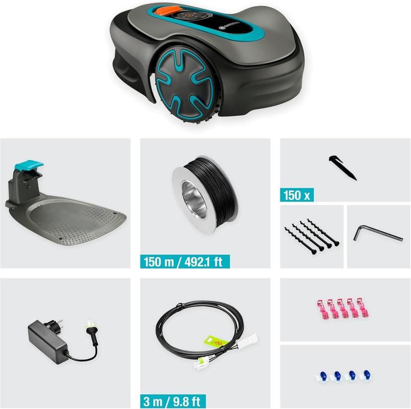 GARDENA 15201-20 SILENO Minimo - Automatic Robotic Lawn Mower with Bluetooth app, Boundary Wire - for lawns up to 2700 Sq Ft, Made in Europe, Grey