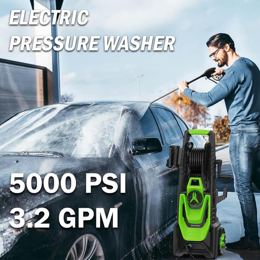 Electric Pressure Washer, 5000 PSI 3.2 GPM Power Washer with Foam Cannon, High Pressure Cleaning Machine with 35 FT Power Cord and 20 FT Hose, Hose Reel, 4 Connect Nozzles for Car/Patio/Fence