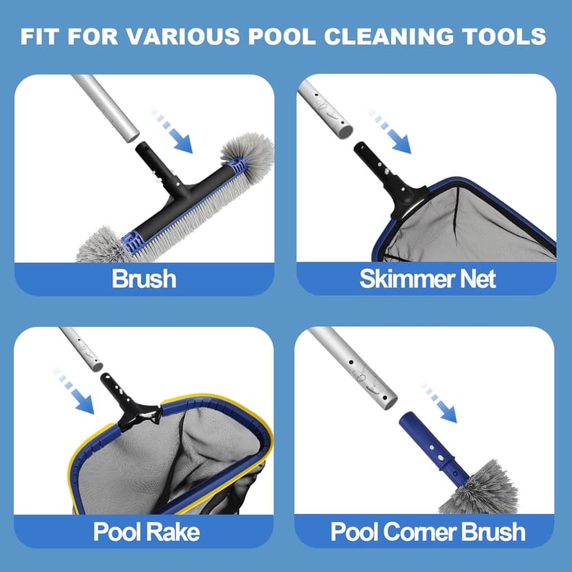 Poolvio 5-in-1 Pool Cleaning Kit - Includes Semi-Deep Skimmer Net, Aluminum Leaf Rake, 20' Pool Brush with 13ft Adjustable Pole