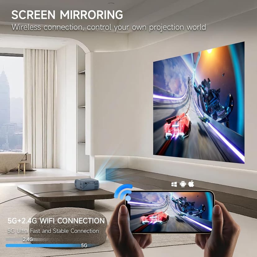 Mini Projector, iTJQ Portable Projector 1080P Supported for Indoor Outdoor Movies, Phone Projector Compatible with iOS/ Android, Laptop, TV Stick/ PS5, USB/HDMI/Type-C