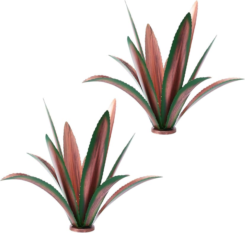 Metal Agave Plants Home Decor, Enlarge Thickened Metal Agave Garden Art for Outdoor Decor, Patio Lawn, Garden Sculpture Statue Green(2PCS)