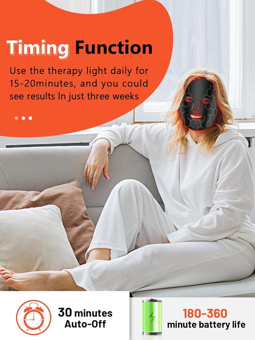 Red Light Therapy Mask for Face, 8 Mode Facial Skin Care Mask, 288 Lamp Red Light Therapy Mask at Home, 660nm&850nm Infrared Light Therapy Mask with Timer Remote Control, Relife