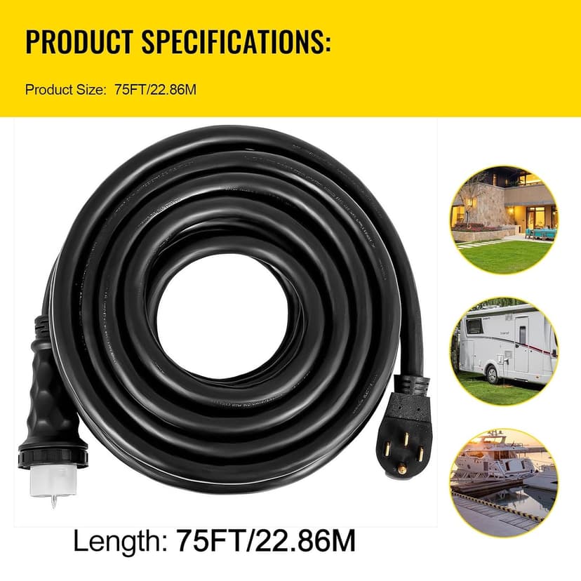 Vevor 75Ft 50 Amp Generator Extension Cord 4 Wire 8 Gauge Generator Cord 125V 250V Generator Power Cord N14-50P & SS2-50R & CS6364 Twist Lock Connectors : Everything Else