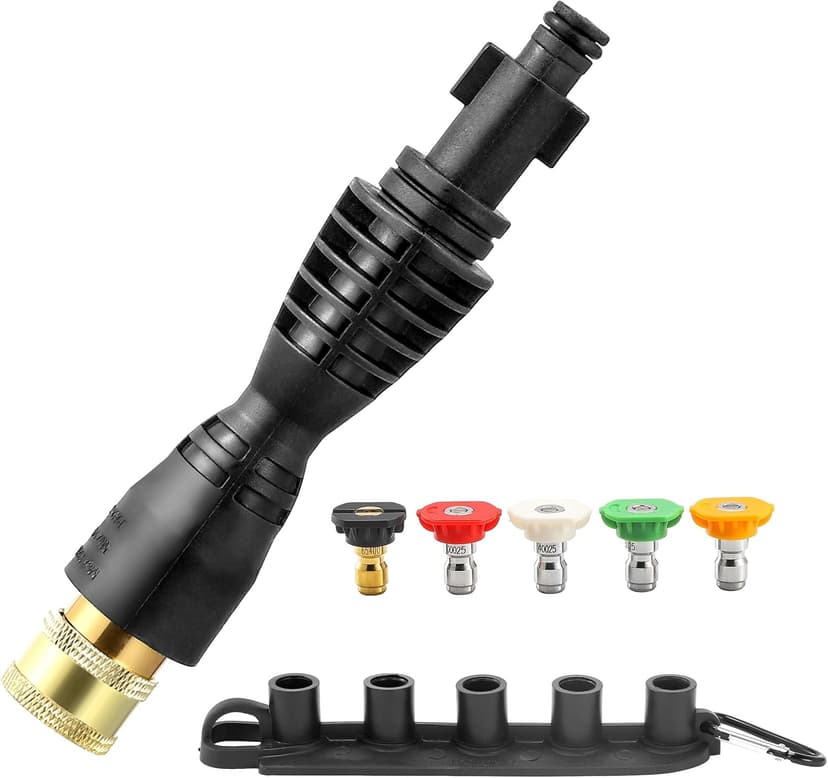 Pressure Washer Gun Adapter with 5 Spray Nozzles and 1 Tips Holder - Power Washer Wand Replacement Kit - Compatible with Some Ryobi, Portland, Husky Electric Pressure Washers Black