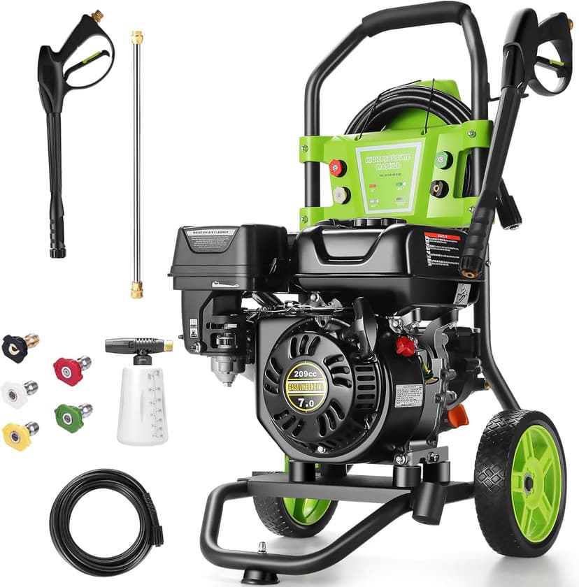 TEANDE Gas Pressure Washer 4200PSI 4.0GPM Power Washer Gas Powered 209CC Engine w/ 5 QC Nozzles, Soap Tank, 25ft Hose for Cleaning Car Driveway Fence Furniture, EPA/CARB/ETL Compliant