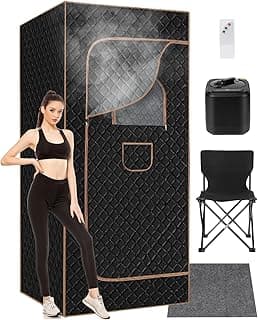 Portable Steam Sauna for Home: Full Body Sauna Box with 3L 1000W Steamer, 9Levels, Remote Control, Folding Chair, Saunas Tent for Gym, Pilates, Spa, Indoor, Outdoor, 36" x 36" x 71", Black & Brown