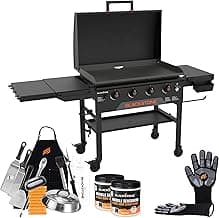 BLACKSTONE 2322 Original Omnivore 36 Inch Griddle with Hood, 4-Burner Flat Top Grill, Propane Gas Grill with Blackstone Griddle Accessories, Seasoning and Wholesalehome Reusable Gloves and Cloth