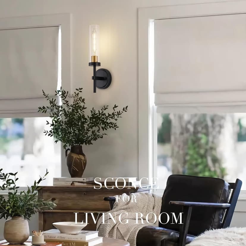 Black and Gold Hardwired Wall Sconces Set of 2, Modern Bathroom Vanity Sconces Wall Lighting with Clear Glass Shade, Farmhouse Wall Mount Lights for Mirror Bedroom Living Room Hallway Kitchen