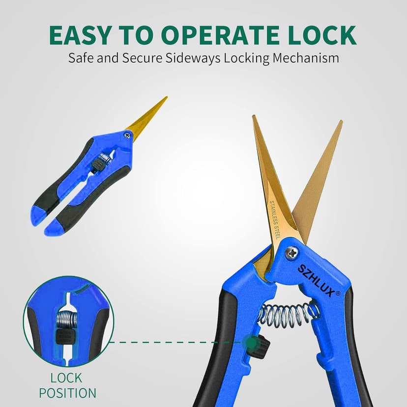 SZHLUX 6.5 Inch Gardening Scissors Hand Pruner Pruning Shears with Titanium Coated Curved Precision Blades 1-Pack