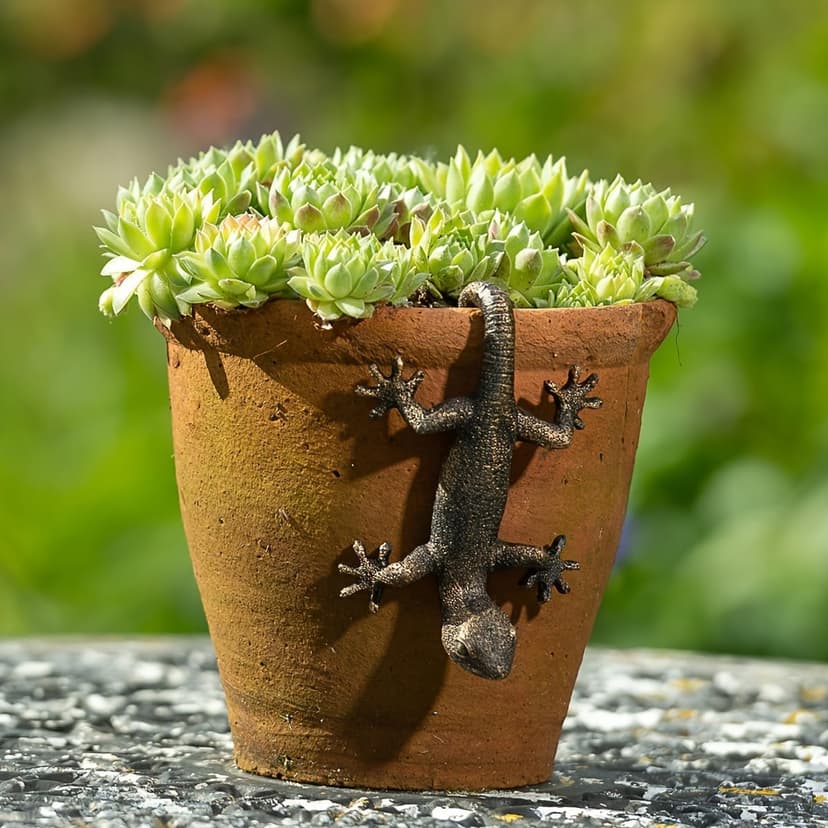 Vintage Bronze Gecko Planter Pot Hugger Flower Figurine – Resin Climbing Lizard Statue for Garden, Fairy Garden Terrarium, Outdoor Fence & Yard Decor，Versatile Home & Office Decor