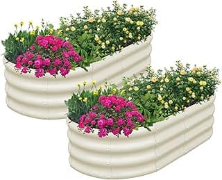 SnugNiture Galvanized Raised Garden Bed Outdoor, 2 Pcs 4x2x1ft Oval Metal Planter Box for Planting Plants Vegetables, White