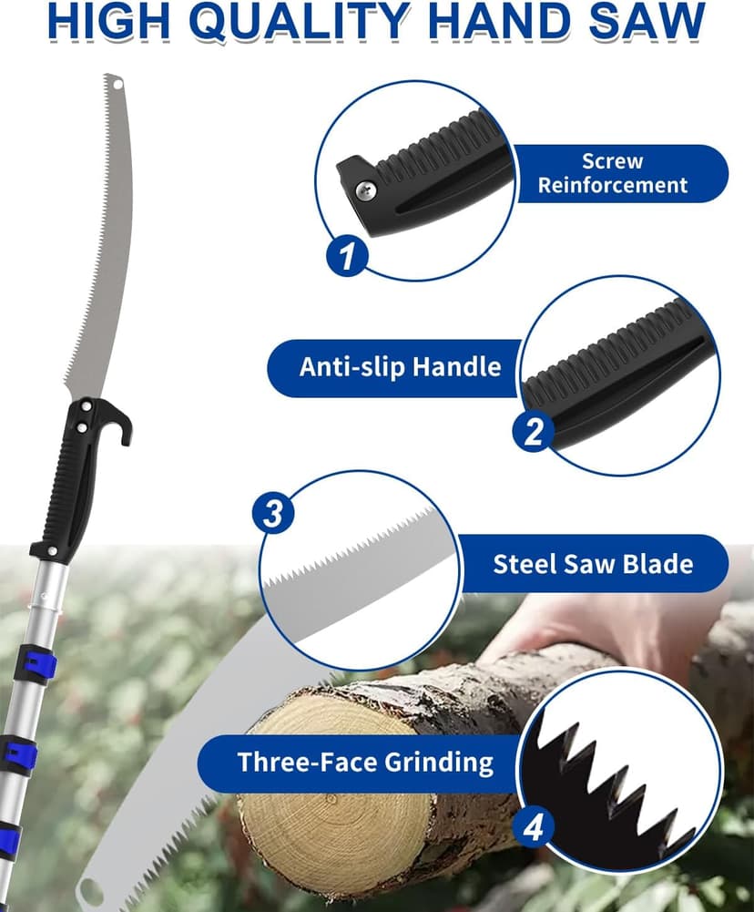26FT Reach Pole Saws for Tree Trimming, Manual Pruning Pole Saw with 5-20FT Telescoping Extension Pole, Tree Pruner Tree Trimmer with 19" 3X Detachable Saw for Yard Garden Trees Palms Shrubs