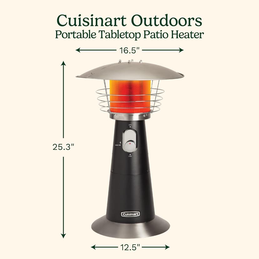 Cuisinart COH-500 Portable Tabletop Patio, 11,000 BTU Outdoor Propane Heater with Safety Tilt Switch and Burner Screen Guard, 100 sq. Foot Heat Range, Black