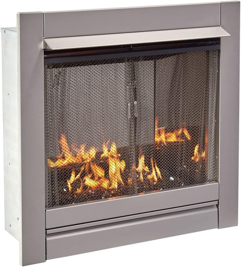 Duluth Forge Ventless Stainless Outdoor Gas Fireplace Insert with Reflective Black Glass Media - 24,000 BTU, Manual Control - Model# DF450SS-G-RBLK