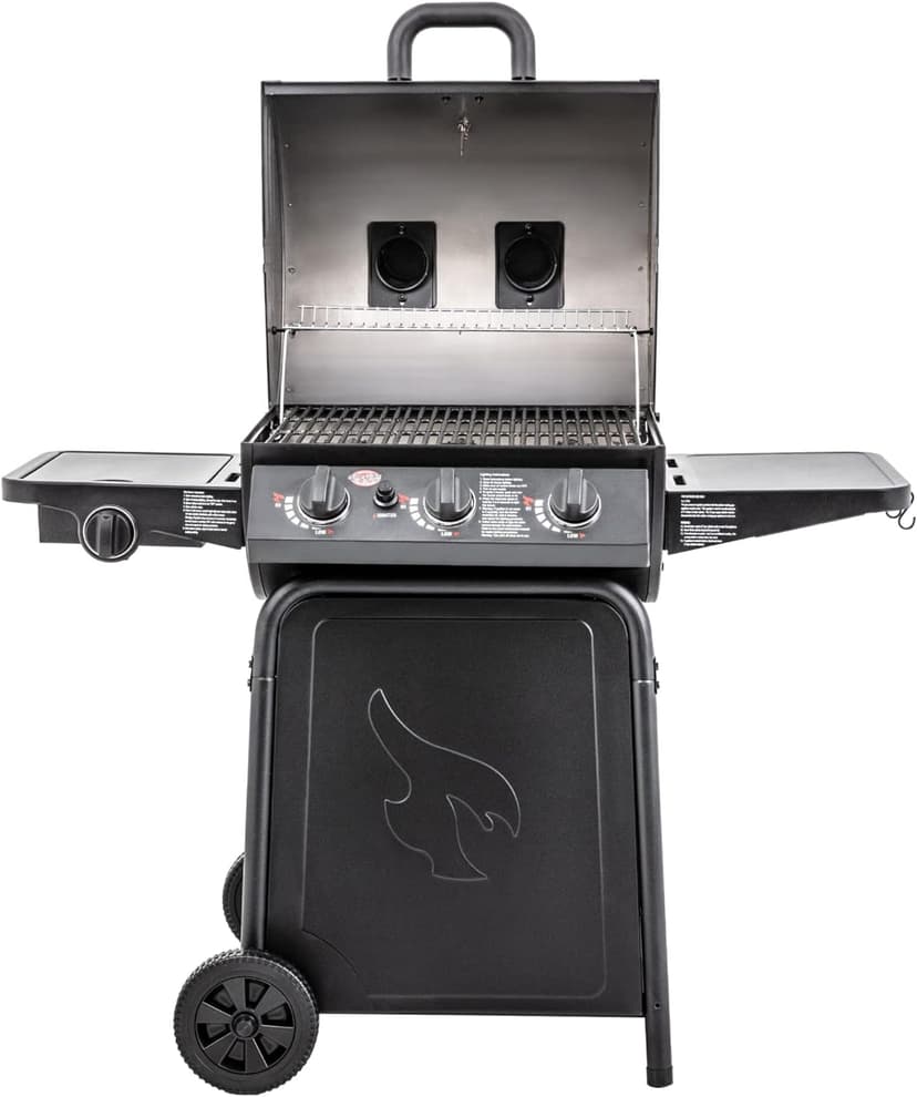 Char-Griller® Grillin' Pro 3-Burner Propane Gas Grill in Black with 40,800 BTU, Cast Iron Grates and Warming Racks, 630 Cooking Square Inches, Model E3001