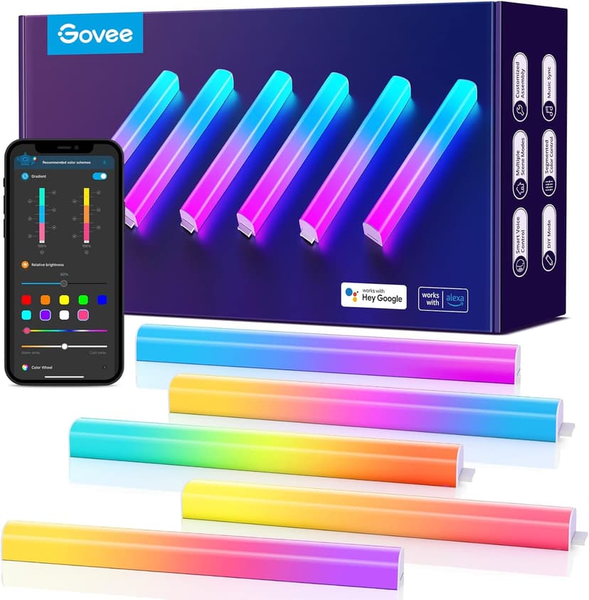 Govee Glide Wall Lights, RGBIC LED Light, Smart Gaming Light Works with Alexa and Google Assistant, RGB Light Bar, LED Wall Lights for Bedroom, 2 Panels Set (3 Sections/Panel)