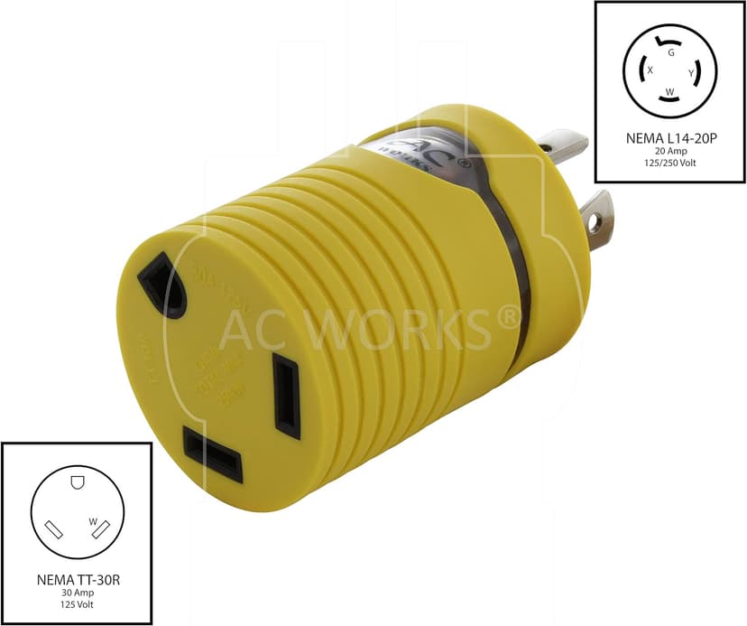 AC WORKS Generator to 30Amp RV Adapter (L14-20 20A 4-Prong Locking Compact) Yellow