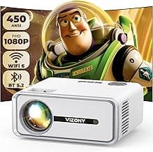 Mini Projector with WiFi and Bluetooth, 450ANSI 1080P FHD Home Movie Projector, Portable Outdoor Projector with 250" Display+Zoom, Compatible w/Phone//Laptop/TV Stick-Indoor&Outdoor