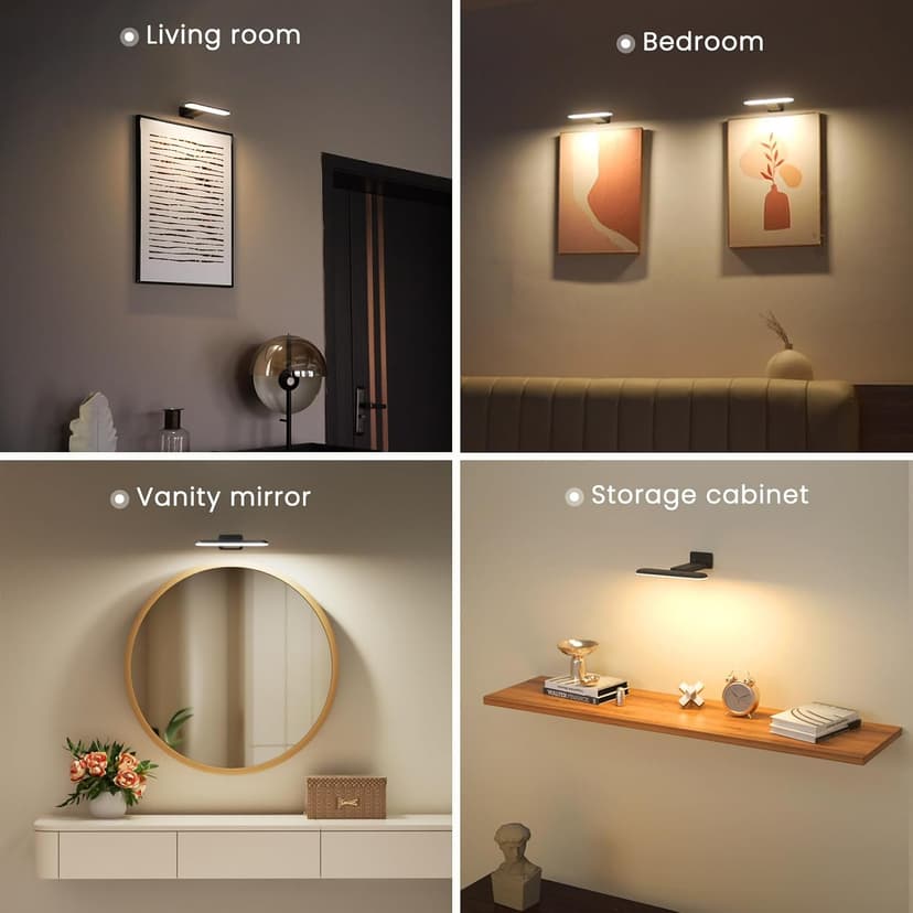 FULEN 2 Pack Picture Lights for Wall,Battery Operated Wall Sconce Rechargeable,LED Wall Light Cordless with Remote,3 Color Temperature, Art Lights for Painting,Frame,Gallery,Dartboard Lights,Black