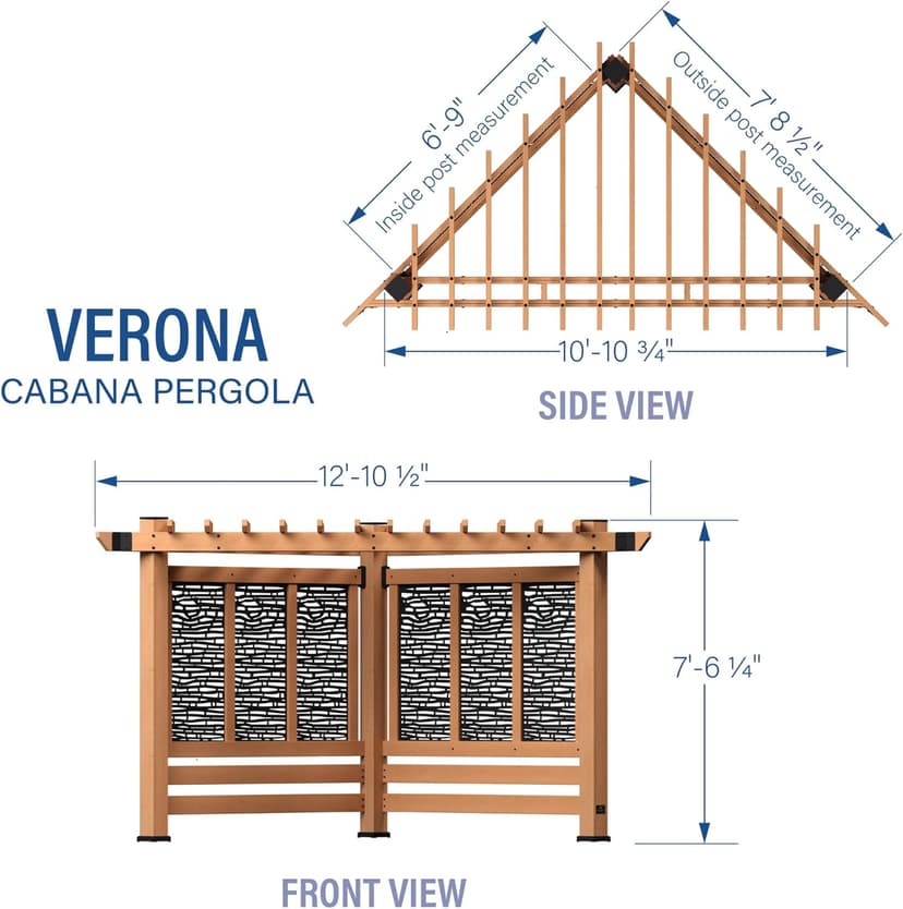 Backyard Discovery Verona 12' x 8' Cedar Wood Cabana Corner Pergola with Bamboo Privacy Panels for Outdoor Patio, Deck, Garden, Poolside, Entertaining