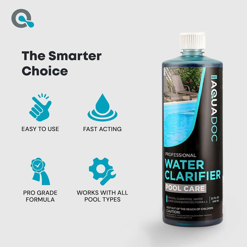 Pool Clarifier Liquid for Cloudy Water Treatment - Swimming Pool Water Clarifier to Support Water Clarity in Inground and Above Ground Pools - AquaDoc - 32oz 2 Pack