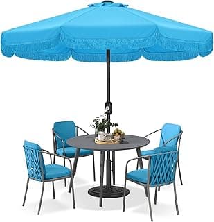 ABCCANOPY 9ft Patio Umbrella with Fringe Outdoor Tassel Umbrella for Holiday Garden Lawn Pool Yard Table (Lake Blue)