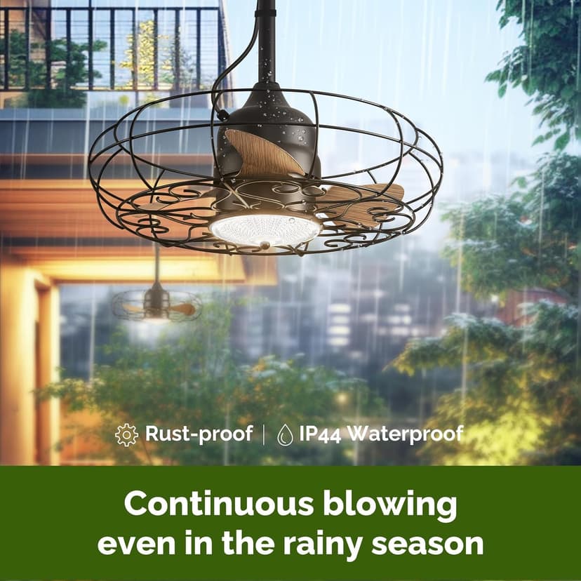 Orison Outdoor Ceiling Fans with Light, 21'' Wet Rated Outdoor Hanging Fan for Gazebo, Plug in Caged Lighting for Pergola Canopy, Hanging with Hook, 3 Color LED Light, Waterproof
