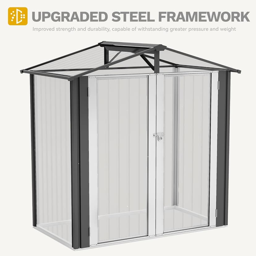 DWVO 6x4ft Outdoor Storage Shed, Weatherproof Tool Shed w/Locking Entry & Ventilation for Grass Cutter, Bike, Equipment, Courtyard, Garden (Dark Gray)