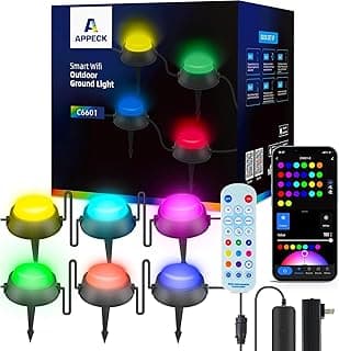 Outdoor Ground Lights 26 Pack, 59ft Smart RGBW+IC Pathway Lights Wired, IP65 Waterproof Landscape Lighting with Alexa, App Control, Walkway Lights for Garden, Yard, Patio, Lawn Decor