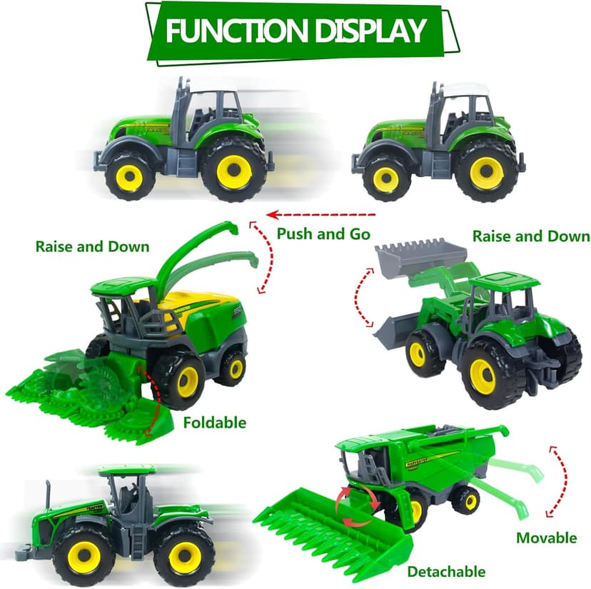 5 Pack Farm Tractor Toys, Die Cast Alloy Farm Trucks Tractor Toys for Kids 3-5 6 7 8 9 Farm Equipment Toys for 3 Years Old and Up Boys Toddlers Gifts - Includes Tractors, Combine Harvester