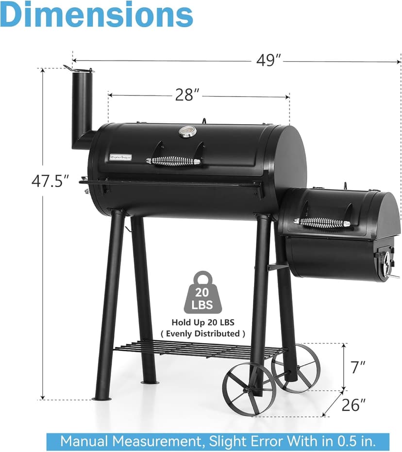 GREEN PARTY BBQ Charcoal Grill with Offset Smoker, 2 in 1 Smoker and Charcoal Grill combo, 512 Square Inch Space Barrel Charcoal Smoker Grill for Outdoor Camping Patio Backyard Cooking, Medium