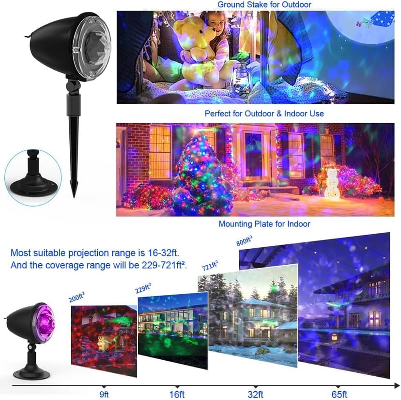 Christmas Lights Projector Outdoor,Holiday Lights Projector,Water Wave Aurora Holiday Spotlight with Remote,Waterproof LED Landscape Light for Wedding Garden Landscape Wall Tree Decoration