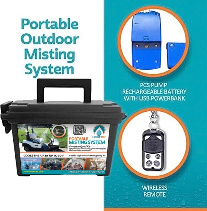 EXTREMEMIST Portable Misting System - 4 Mist Nozzles | Easy to Setup | 16 ft. Mist Line for Outdoor Patios, Golf Carts, Greenhouses, Canopy, Decks & More - Cools The air up to 30°F (17°C)!