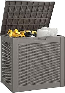 KAMABOKO 31 Gallon Outdoor Storage Box, Resin Deck Boxes Indoor and outdoor, Waterproof Storage Box Lockable Lid for Garden Tools, Package Delivery, Pool Supplies, Patio Cushions, Grey