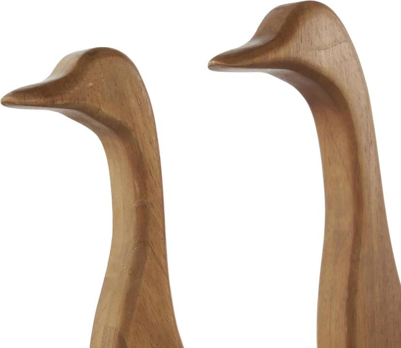 Deco 79 Wood Duck Decorative Garden Sculpture Abstract Minimalistic Garden Statues with Black Metal Feet, Set of 2 Outdoor Sculptures 13", 12"H, Brown