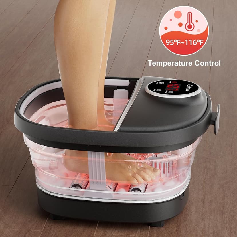 Collapsible Foot Spa Bath with Heat,Foot Massager with Two Side Supports,Leakage Protector,Temperature Control,Bubbles,Red Light,Timer,Feet Spa Tub,Feet Soaker,Gifts (Black)