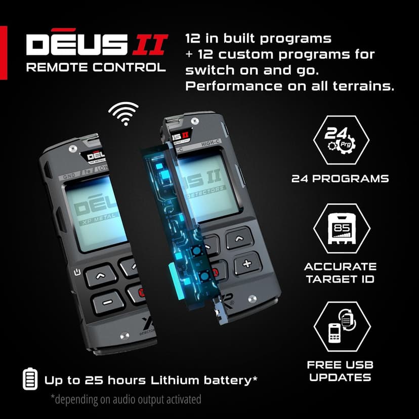 XP Metal Detectors Deus II Wireless, Shockproof and 66 ft / 20m IP68 Waterproof Remote Control - RC - Control Module with Back-lit LCD Display (D2-RC)