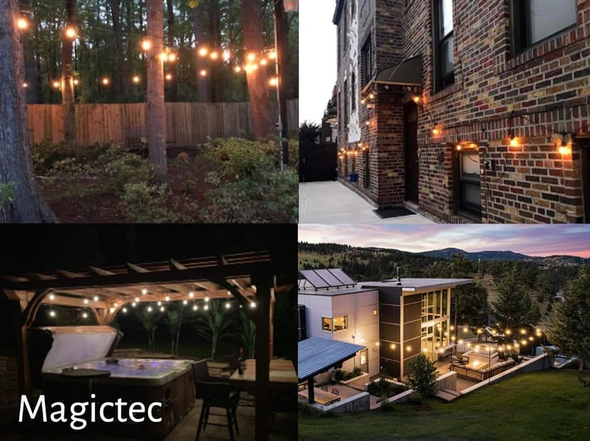 Magictec LED Shatterproof String Lights Commercial Grade with 15 Hanging Sockets 48 Ft Black Outdoor Weatherproof Cord Strand for Patio Garden Porch Backyard Bistro Gazebo Party Deck Yard
