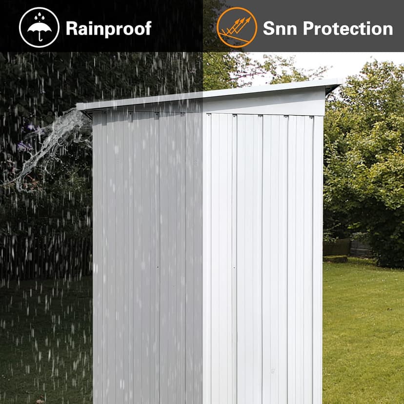 5x4 FT Metal Outdoor Storage Shed,Anti-Corrosion Utility Tool House with Lockable Door & Vents,Waterproof Storage Garden Shed for Backyard Patio Lawn,Easy to Assemble,White+Yellow