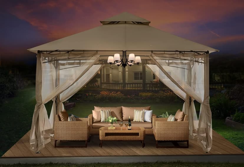 ABCCANOPY Gazebos for Patios 10x10 - Outdoor Steel Frame Gazebo with Mosquito Netting for Lawn Backyard Garden Deck (Khaki)